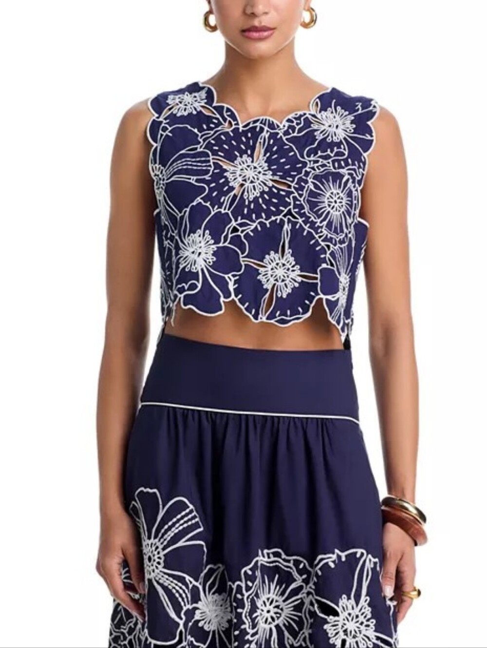 FARM RIO Richelieu Floral Embroidered Top Split Back Cropped Top Size S